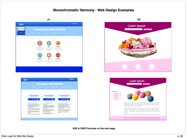 Example of using a color harmony on homepage and content pages